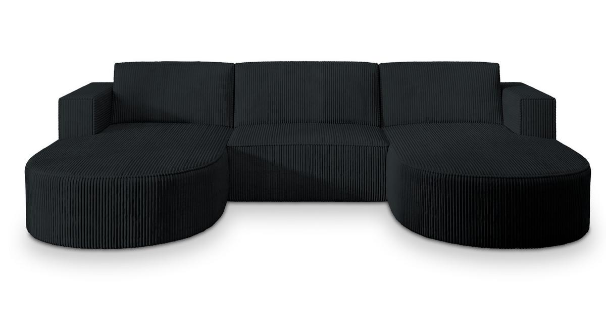 WOHNLANDSCHAFT VEZZO P Schwarz Kordstoff mit Schlaffunktion - Schwarz/Grau, Holz/Kunststoff (347/85/174cm) - MASSENO