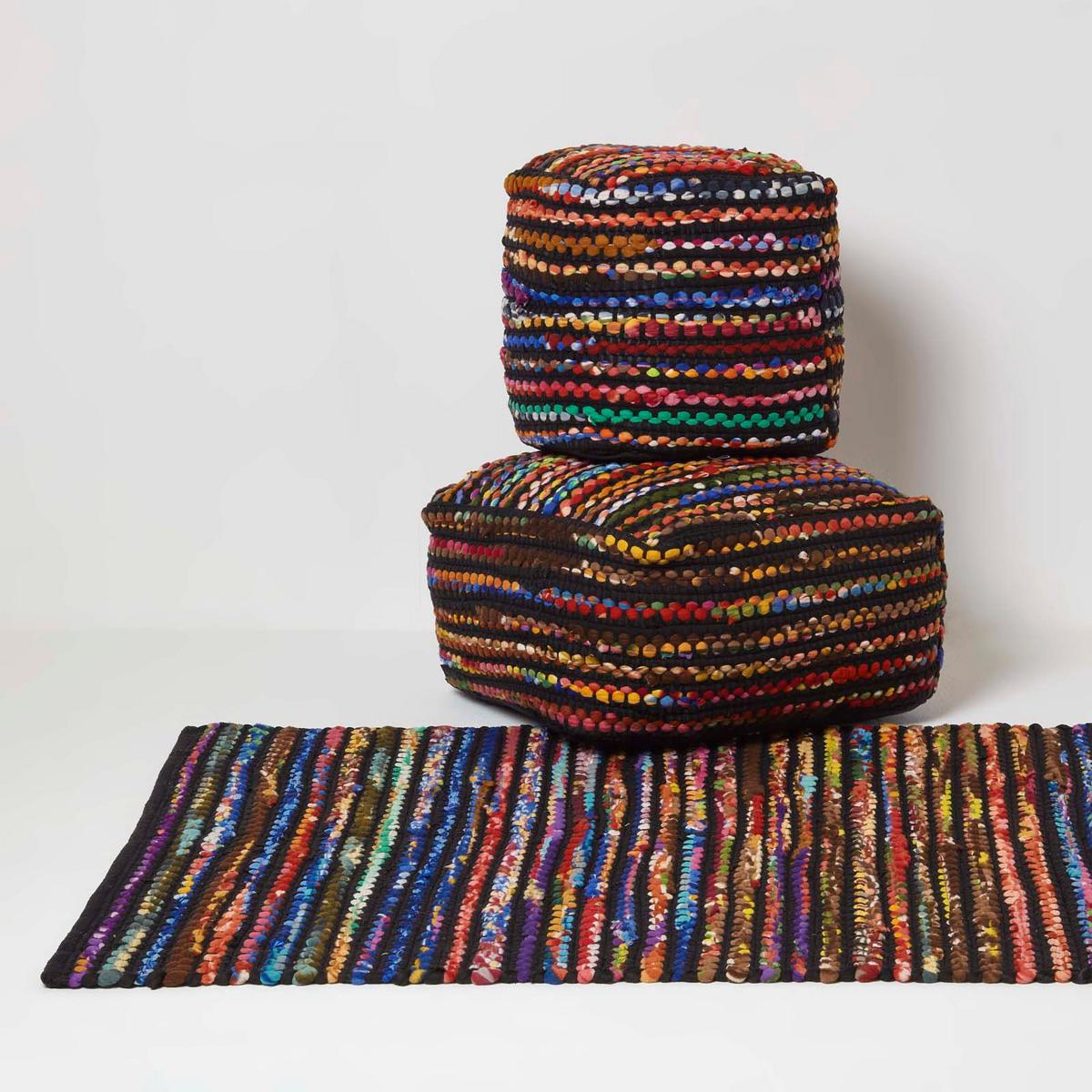 SITZPOUF Folk mit bunten Streifen, 60/60/30 cm - Multicolor, Textil (60/30/60cm) - Homescapes