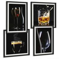 BILDER SET 4er Set - 50x50 cm & 40x60 cm Schwarzer Rahmen - Whisky, Wein, Champagner, Kaffee, Alkohol - Schwarz, Kunststoff (50/50cm) - TULUP