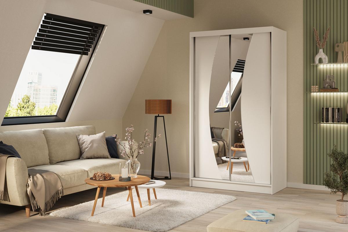 SCHWEBETÜRENSCHRANK VOCE 120/216/61 cm 2-türig mit Spiegel Weiß - Weiß, Holzwerkstoff (120/216/61cm) - MASSENO