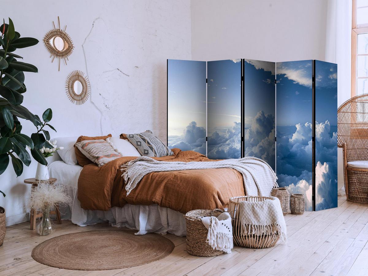 PARAVENT Beidseitig Bedruckter 5-tlg 225x172 cm Himmel Wolken - Blau, Holz/Textil (225/172/3cm) - Muralo