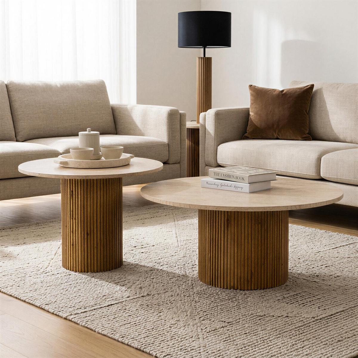 COUCHTISCHSET NARMANDA/MANDI 2er Set braun/beige - Beige/Braun, Holz/Naturmaterialen (80/80/35cm) - IDIMEX
