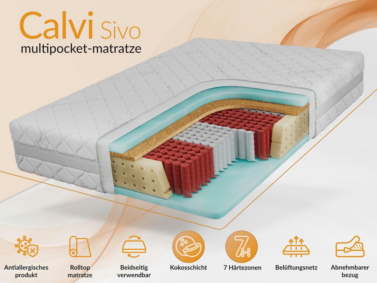 TASCHENMATRATZE CALVI - 90/200 - H3/H4 - Sivo - Weiß, Textil (90/200cm) - MKS