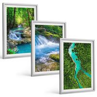 BILDER SET 3er Set - 40x60 cm Silberner Rahmen - Grüne Wälder, kristallklares Wasser - Silberfarben, Kunststoff (40/60cm) - TULUP