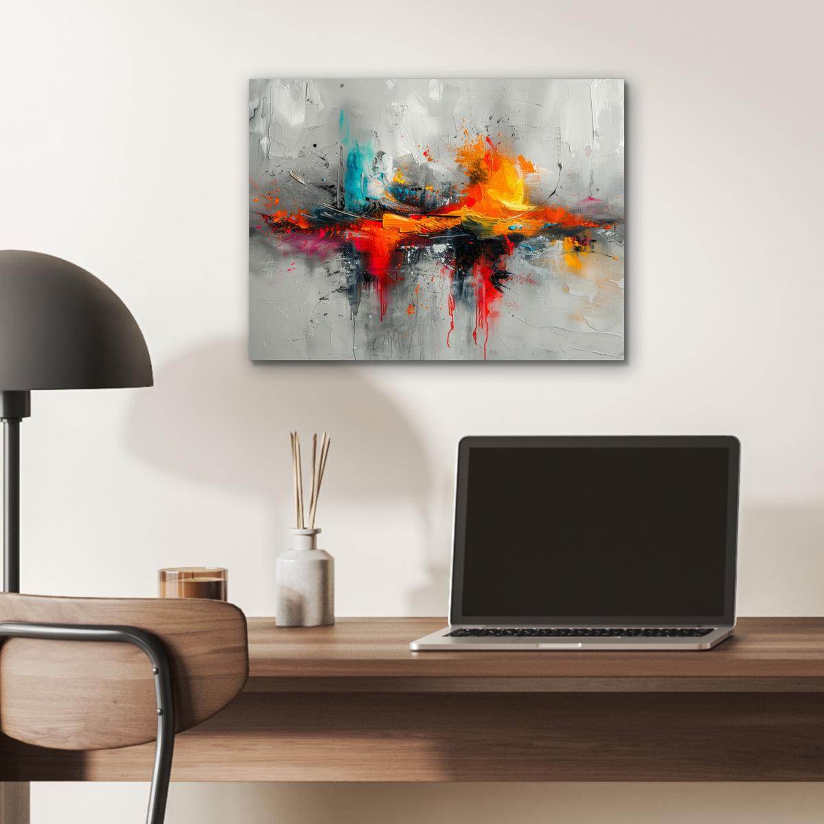 METALLBILD Moderne Kunst - Orange - Grau - Abstrakt 40x30 cm - Hellgrau, Metall (40/30cm) - MuchoWow