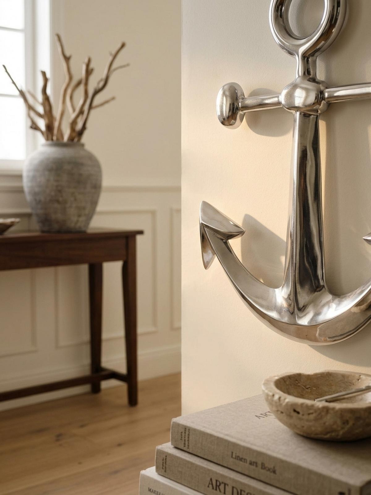 WANDDEKO Anker Aluminium silberfarben poliert 62,5 cm handgefertigt - Silberfarben, Metall (40/63/4cm) - KADIMA DESIGN