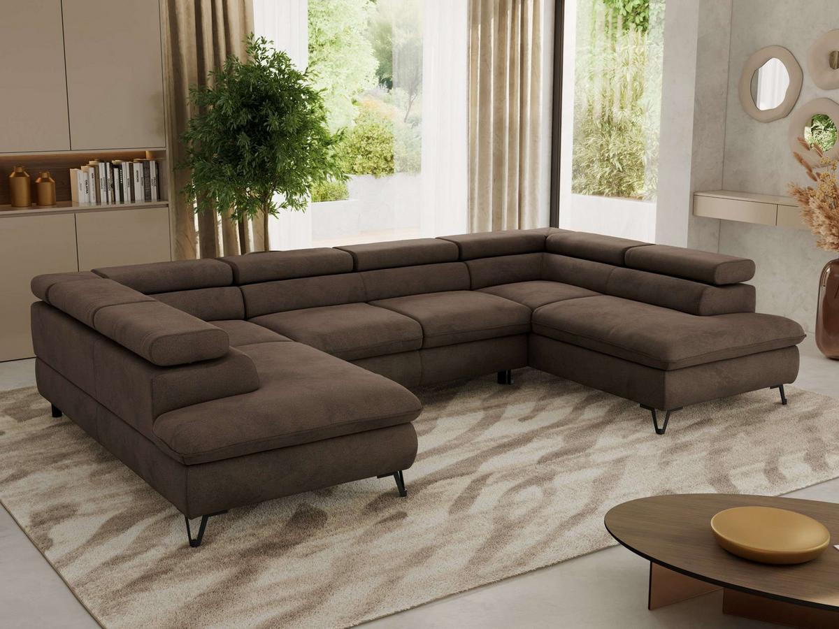 WOHNLANDSCHAFT PABLO U Velvet Braun - Schwarz/Braun, Textil/Metall (346/76/208cm) - MKS