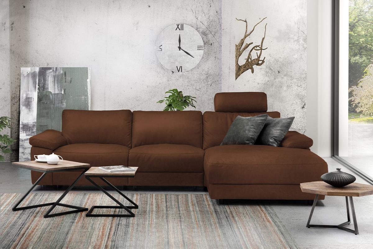 ECKSOFA XL MOTORISCHER RELAXFUNKTION LOLA Braun Leder Relaxfunktion - Schwarz/Braun, Leder (304/178cm) - KAWOLA