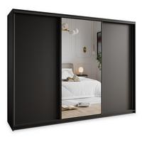 SCHWEBETÜRENSCHRANK TAVI 270/205/60 cm 3-türig mit Spiegel Schwarz - Schwarz, Holzwerkstoff (270/205/60cm) - MASSENO