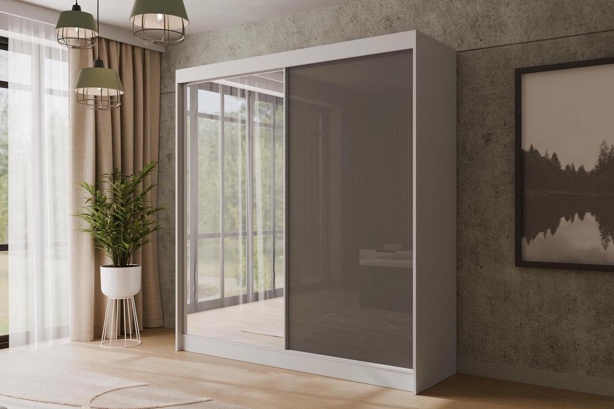 KLEIDERSCHRANK VESLI - 200 cm - Weiß|Grau - Weiß/Grau, Holzwerkstoff (200/215/61cm) - ALTDECOR