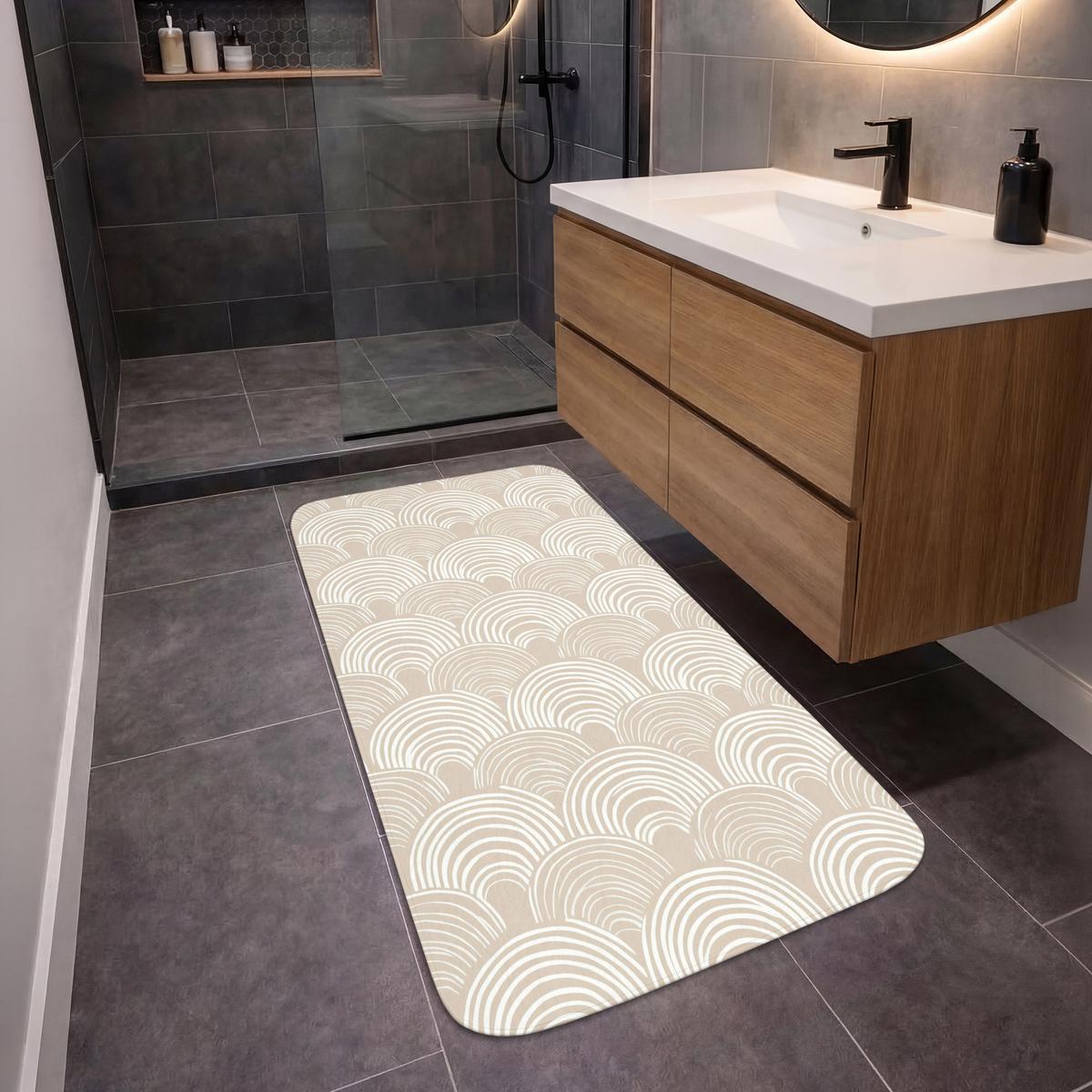 BADEMATTE Wellen - Textur - Beige Badteppich 60x120 cm - Kaschmir, Textil (60/120cm) - OnlyWow