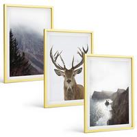 BILDER SET 3er Set - 40x60 cm Goldrahmen - Berglandschaft mit Hirschen - Goldfarben, Kunststoff (40/60cm) - TULUP