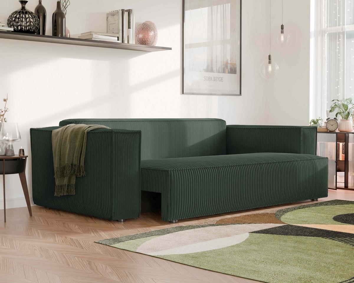 SOFA mit Schlaffunktion und Bettkasten, Grün - Grün, Holzwerkstoff/Textil (240/84/105cm) - Idohome