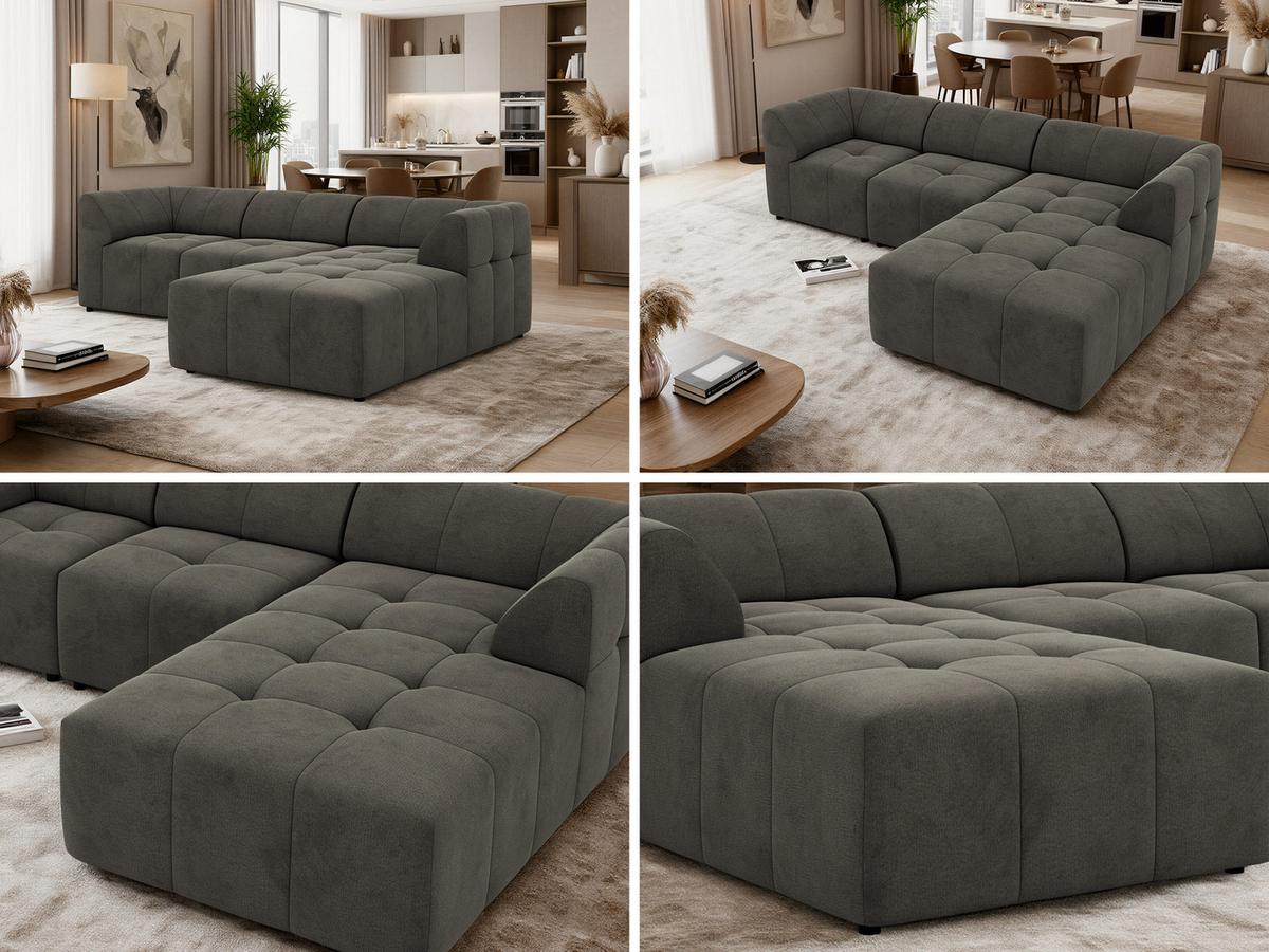 ECKSOFA VORITA L 3M - Dunkelgrau Velvet - Rechts Seite - Dunkelgrau/Schwarz, Kunststoff/Textil (176/267cm) - MKS
