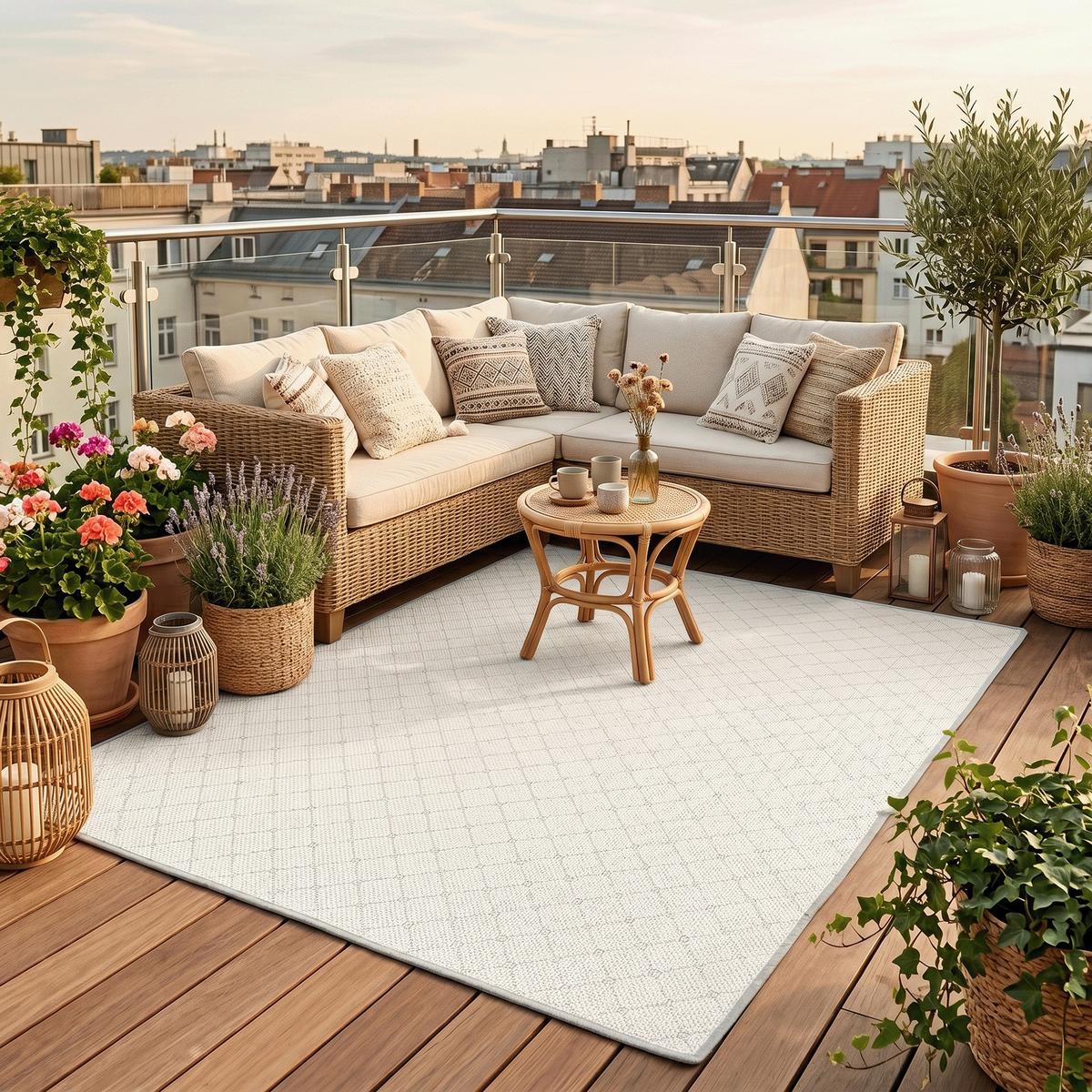 IN & OUTDOOR TEPPICH FLACHGEWEBE OSLO KARO MODERN - Hellgrau, Textil (160/200cm) - Snapstyle