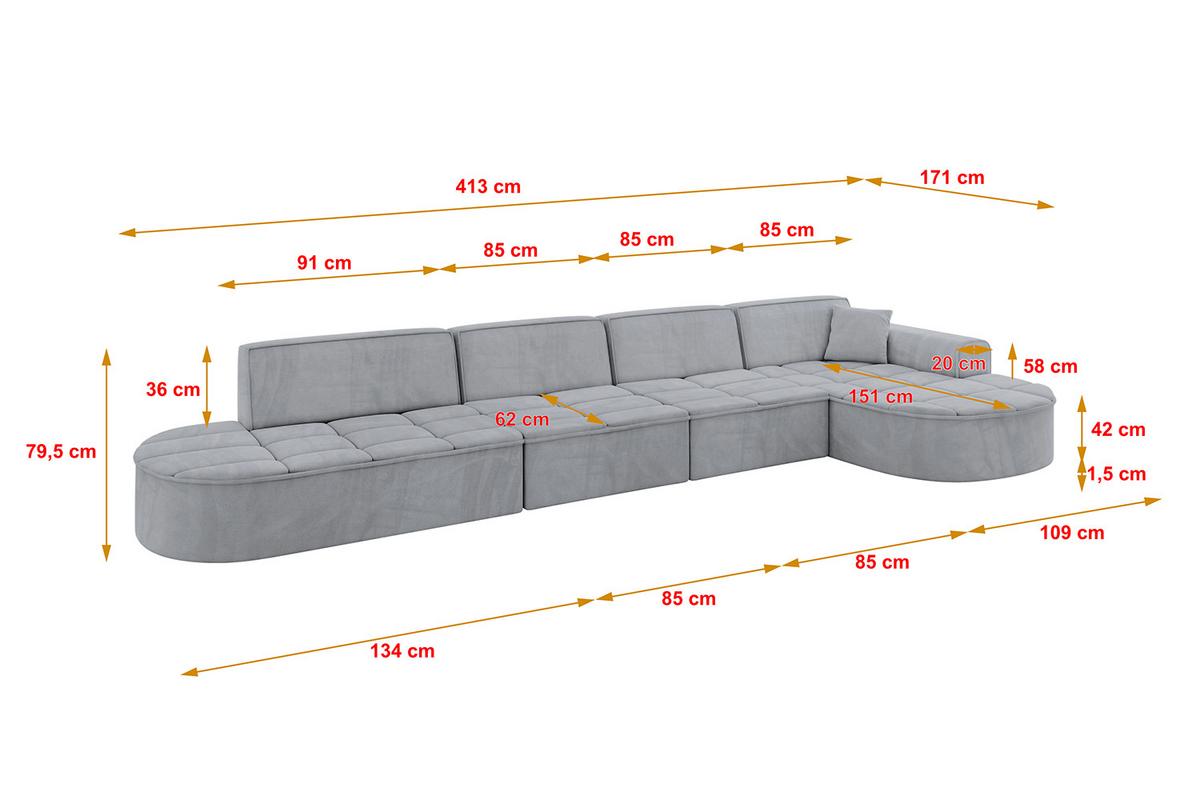 ECKSOFA Ottomane Rechts TARO-L3 - 413x171x79,5 cm Hellgrau - Grau, Holzwerkstoff/Textil (413/171cm) - ALTDECOR