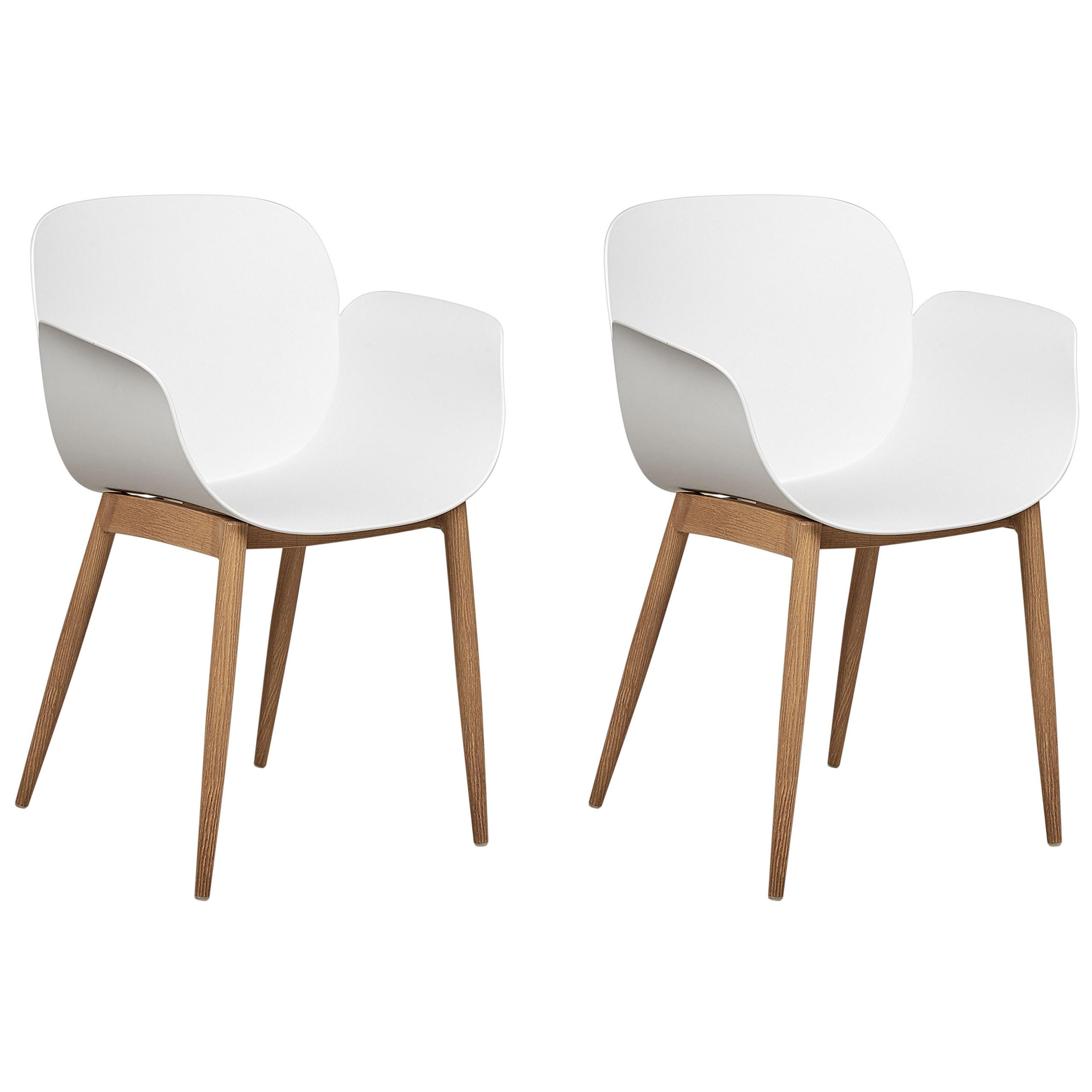 ESSZIMMERSTUHL 2er-Set Kunststoff weiß/heller Holzfarbton Abilene - Hellbraun/Weiß, Kunststoff (53/81/50cm) - Beliani