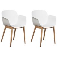 ESSZIMMERSTUHL 2er-Set Kunststoff weiß/heller Holzfarbton Abilene - Hellbraun/Weiß, Kunststoff (53/81/50cm) - Beliani