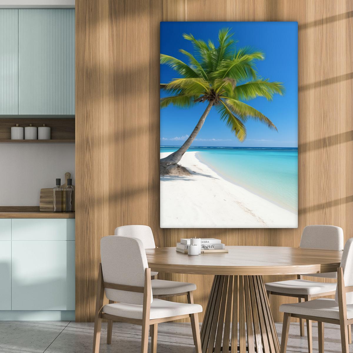 LEINWANDBILD Strand - Palme - Tropisch - Meer Deko Groß 90x140 cm - Grün, Textil (90/140cm) - MuchoWow
