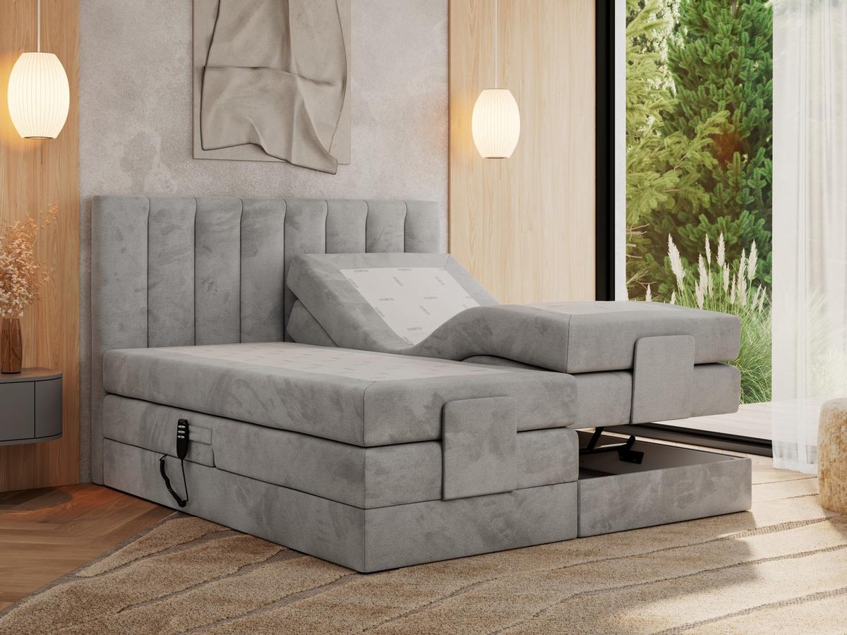 BOXBETT COMFORTO 140/200 - Hellgrau Velvet - H4 - Hellgrau, Holz/Textil (140/200cm) - MKS