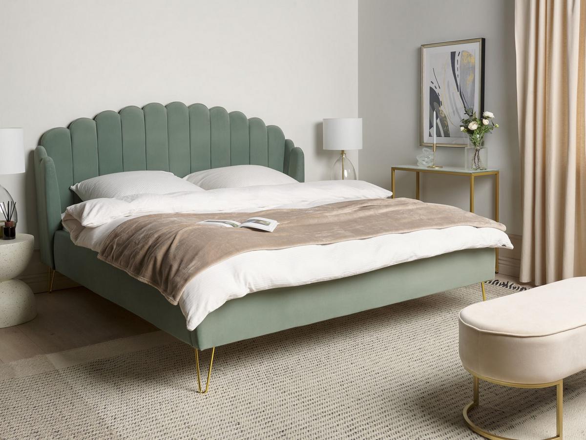 BETT mit Lattenrost 180/200 cm Samtstoff Grün Ambillou - Grün, Textil (180/200cm) - Beliani