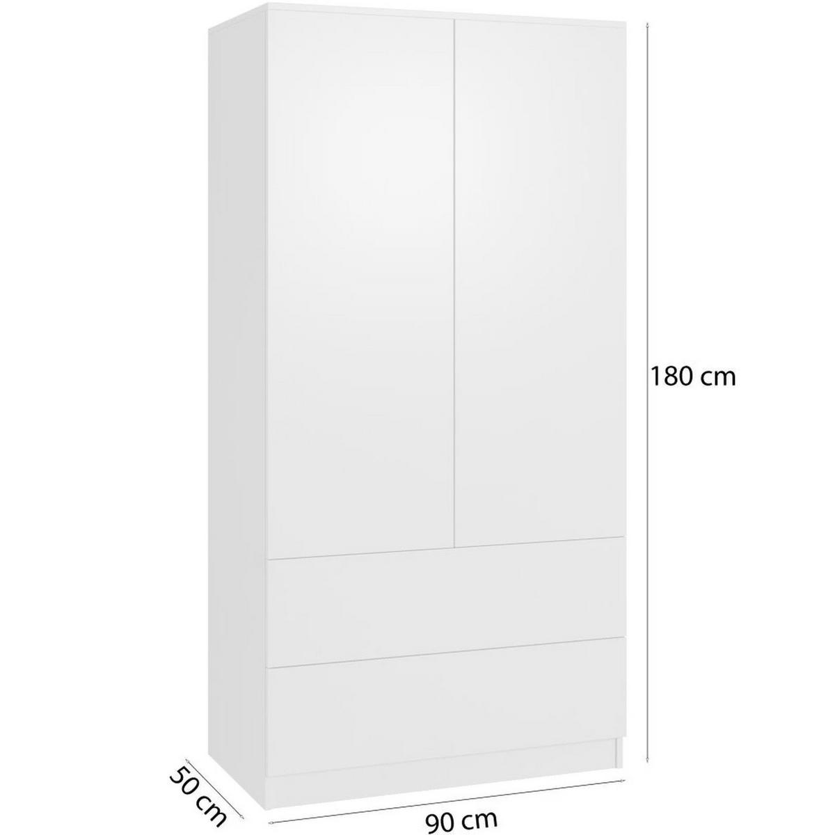 DREHTÜRENSCHRANK Look mit 2 Türen und Schubladen, 90 cm, Weiß - Weiß, Holzwerkstoff (90/180/50cm) - Beautysofa