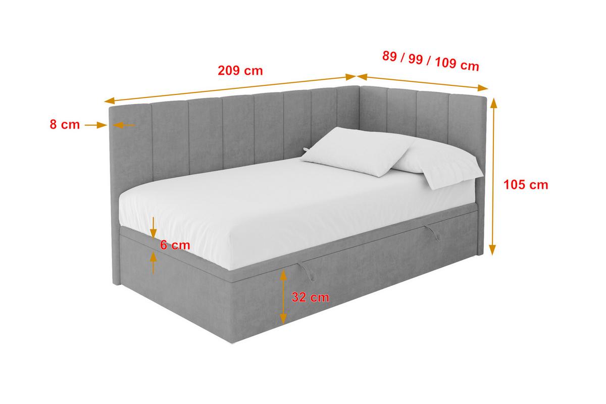 EINZELBETT Jugendbett mit Bettkasten Links, ohne Matratze - LOVY 80x200 Grau - Anthrazit, Holzwerkstoff/Textil (80/200cm) - ALTDECOR
