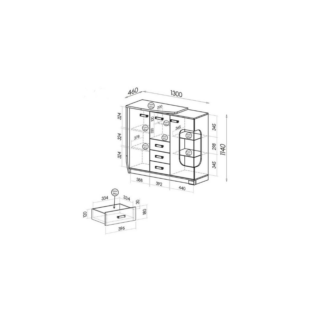KOMMODE PALMERO 130/114/46cm mit 3 Schubladen 3 Türen Braun - Eichefarben/Braun, Holzwerkstoff (130/114/46cm) - MASSENO