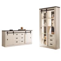 ESSZIMMER-SET weiß Pinie, anthrazit Landhaus, Wohnkombination 2-teilig - Anthrazit/Weiß, Holzwerkstoff/Metall (314/201/43cm) - Furn.Design