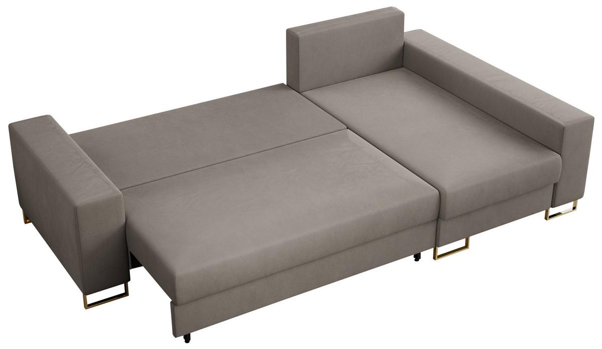 ECKSOFA Dorian Velvet Hellbraun - Hellbraun/Goldfarben, Textil/Metall (242/138cm) - MKS
