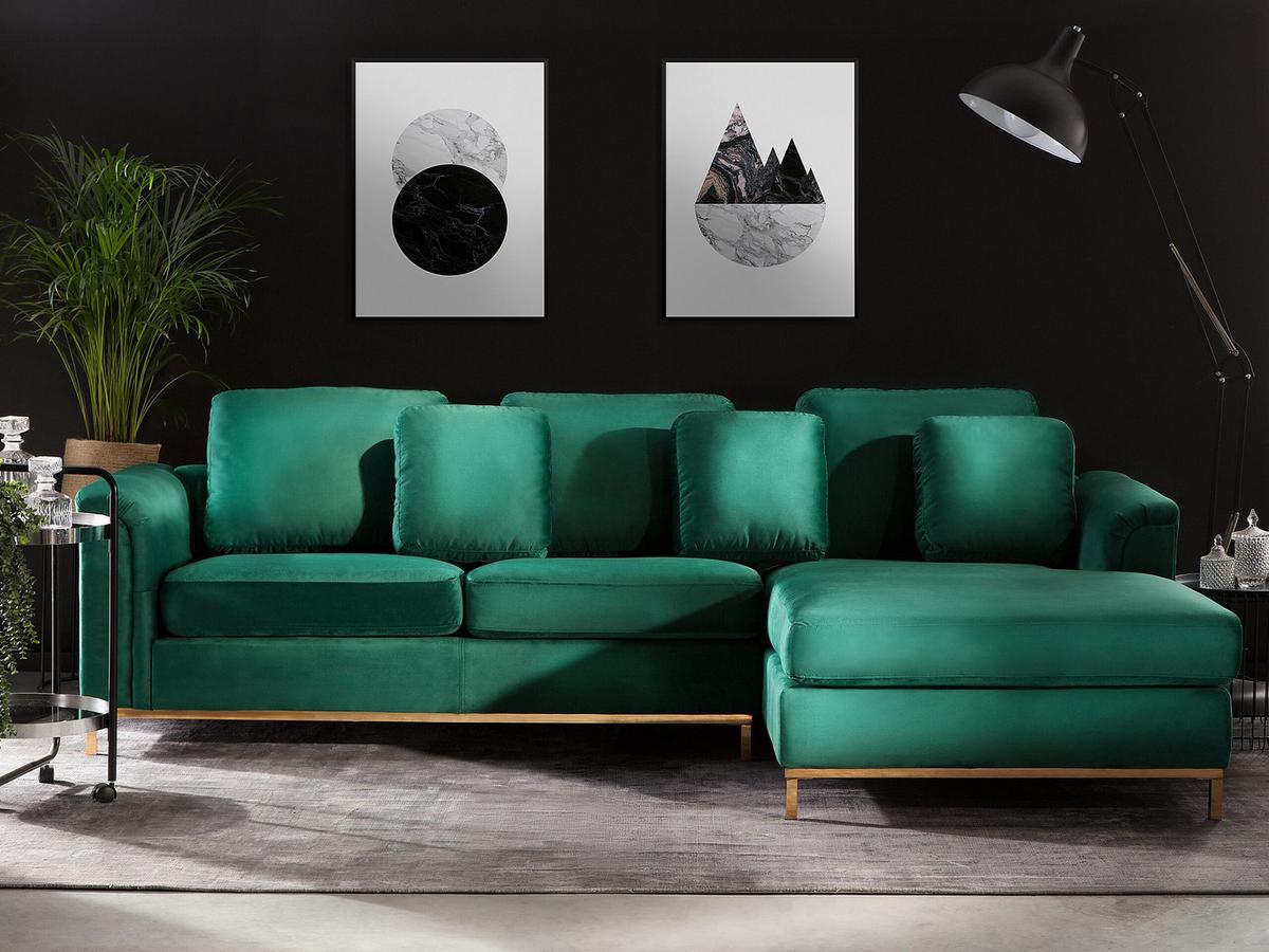 ECKSOFA Samtstoff Grün rechtsseitig Oslo - Dunkelgrün, Textil (270/151cm) - Beliani