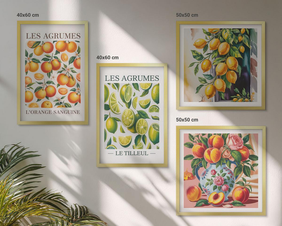 BILDER SET 4er Set - 50x50 cm & 40x60 cm Goldrahmen - Frische, farbenfrohe Zitrusfrüchte - Goldfarben, Kunststoff (50/50cm) - TULUP