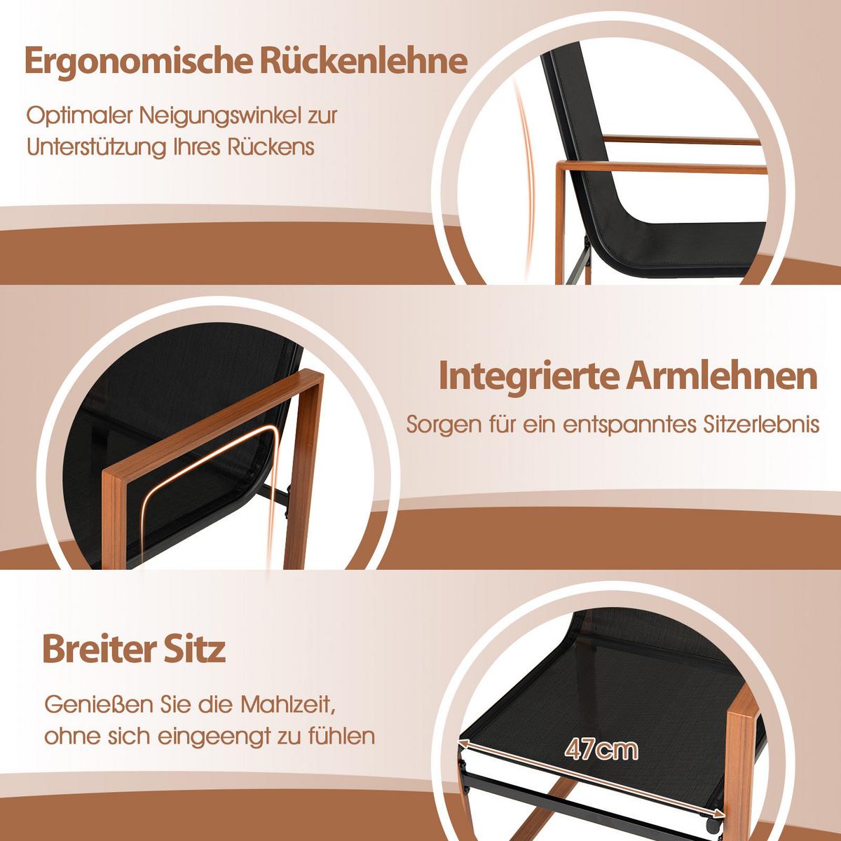 TERRASSENSTUHL Schwarz(2er-Set) - Schwarz, Metall (59/86/55.5cm) - COSTWAY