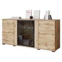 KOMMODE Caro SB 154 4D - Eiche Wotan/Schwarz, Holzwerkstoff/Kunststoff (150/70/40cm) - MIRJAN24