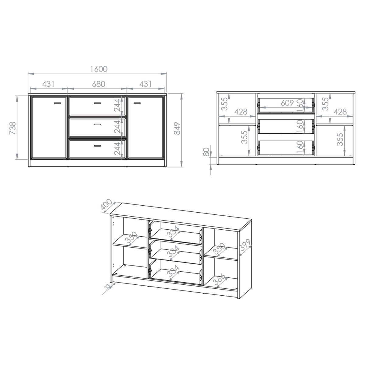 SIDEBOARD Kaius Kaschmir und Dunkles Holz - Kaschmir, Holzwerkstoff (160/84.9/40cm) - Petits-meubles