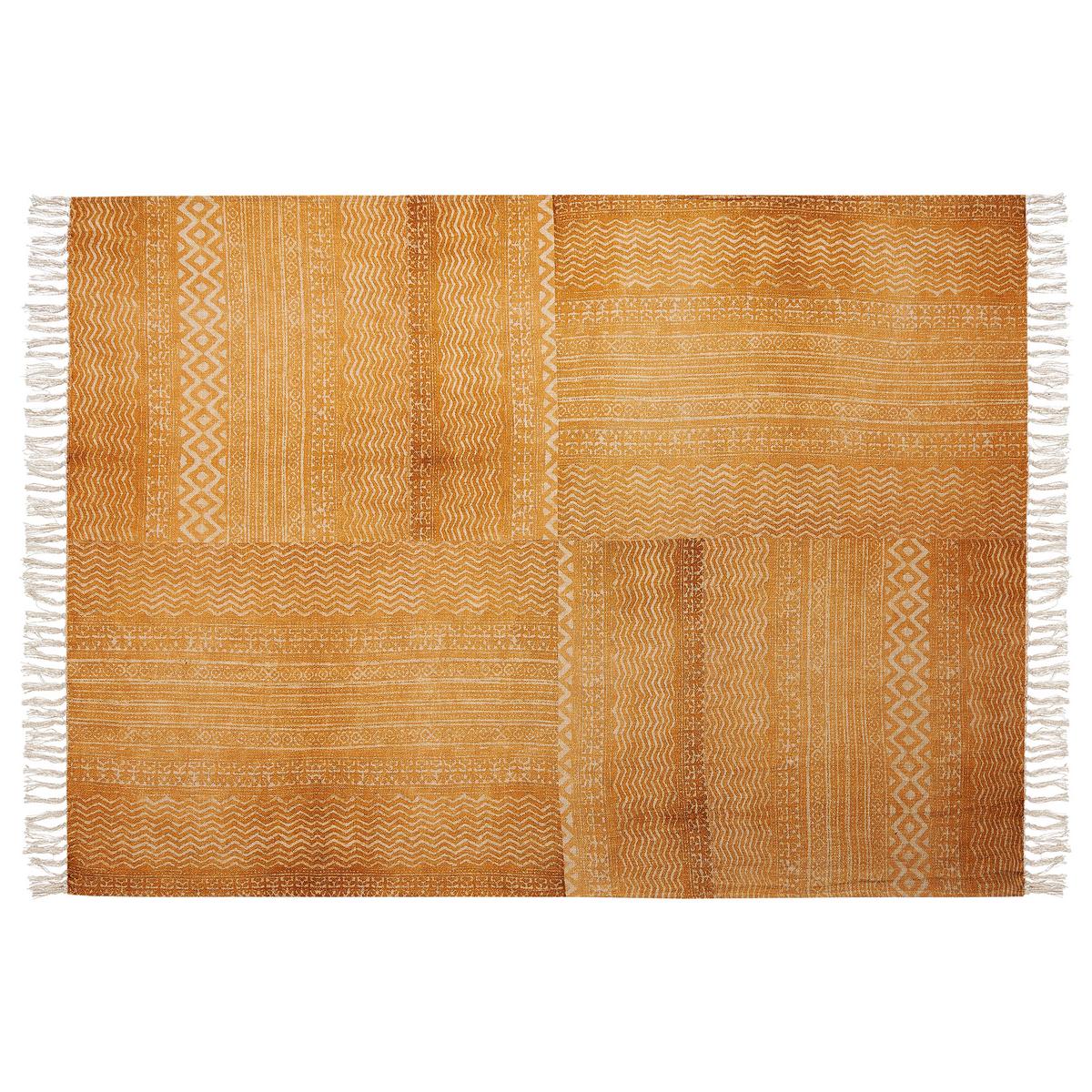DECKE Senfgelb Firozabad 130/180 cm - Dunkelgelb, Naturmaterialien/Textil (130/180cm) - Beliani