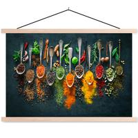 POSTER MIT MAGNETLEISTEN Kräuter - Gewürze - Löffel Magnetleiste 120x80 cm - Currygelb, Textil (120/80/0.15cm) - MuchoWow