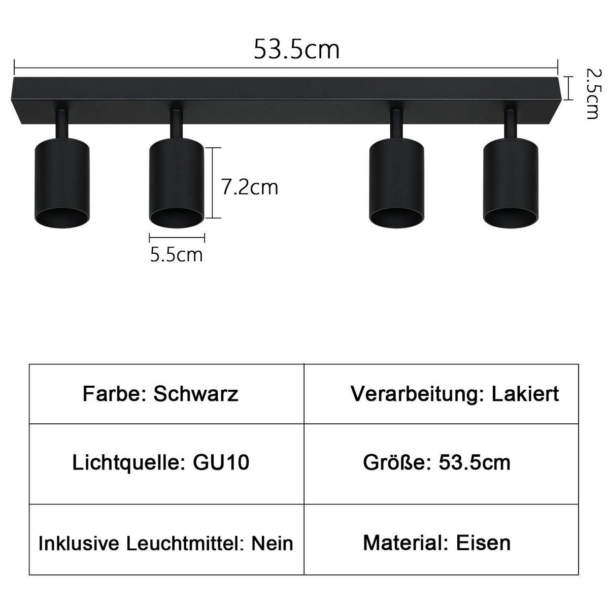 DECKENSTRAHLER Glanz 4-flammig 54/6/10 cm - Schwarz, Metall (54/6/10cm) - Nettlife