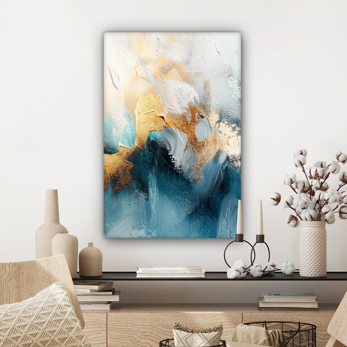 LEINWANDBILD Abstrakt - Kunst - Gold - Blau Wanddeko 40x60 cm - Petrol, Textil (40/60cm) - MuchoWow