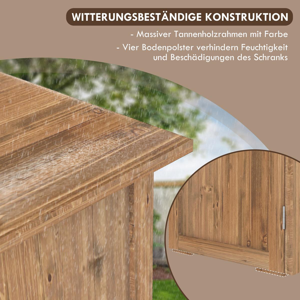 GARTENSCHUPPEN, Holz-Geräteschrank, Wetterfest, Doppeltür, für Garten, Balkon, Braun - Braun, Holz (55/72/77cm) - Outsunny
