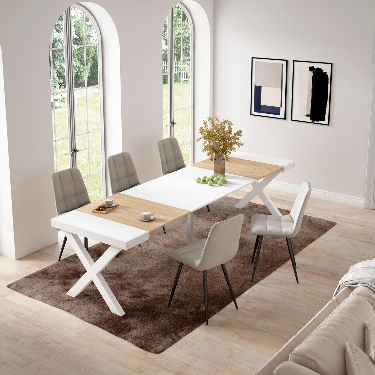 KONSOLENTISCH ausziehbar 58 bis 302cm, für 14 Gäste, eiche weiß, 90/58/73cm - Eichefarben/Weiß, Holzwerkstoff (90/302/73cm) - Skraut Home
