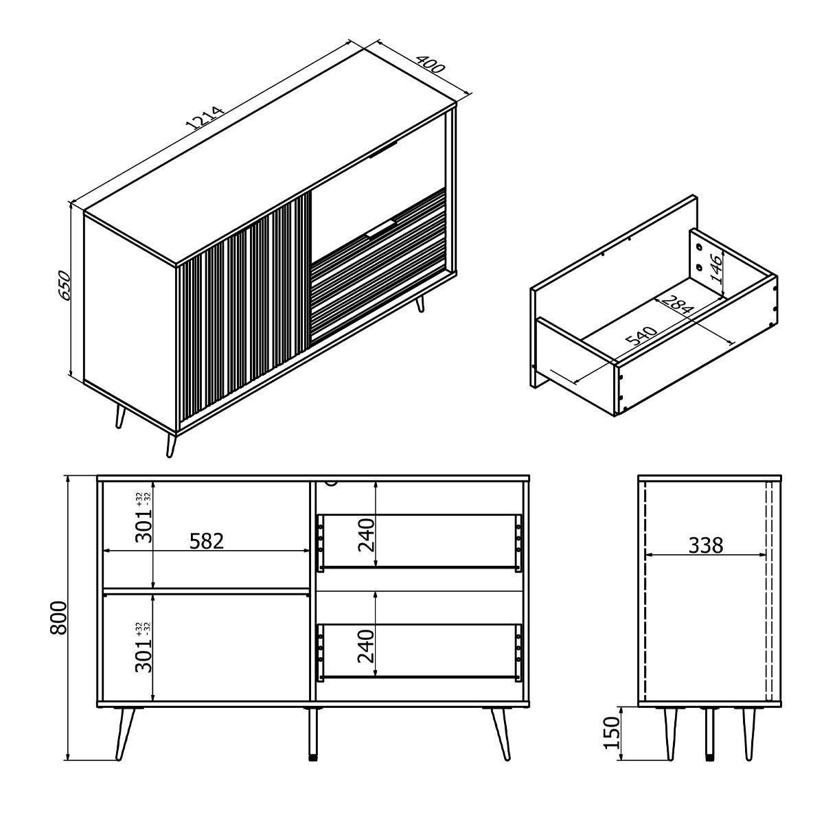 SIDEBOARD Luka Holz und Schwarz - Schwarz, Holzwerkstoff (121.4/80/40cm) - Petits-meubles