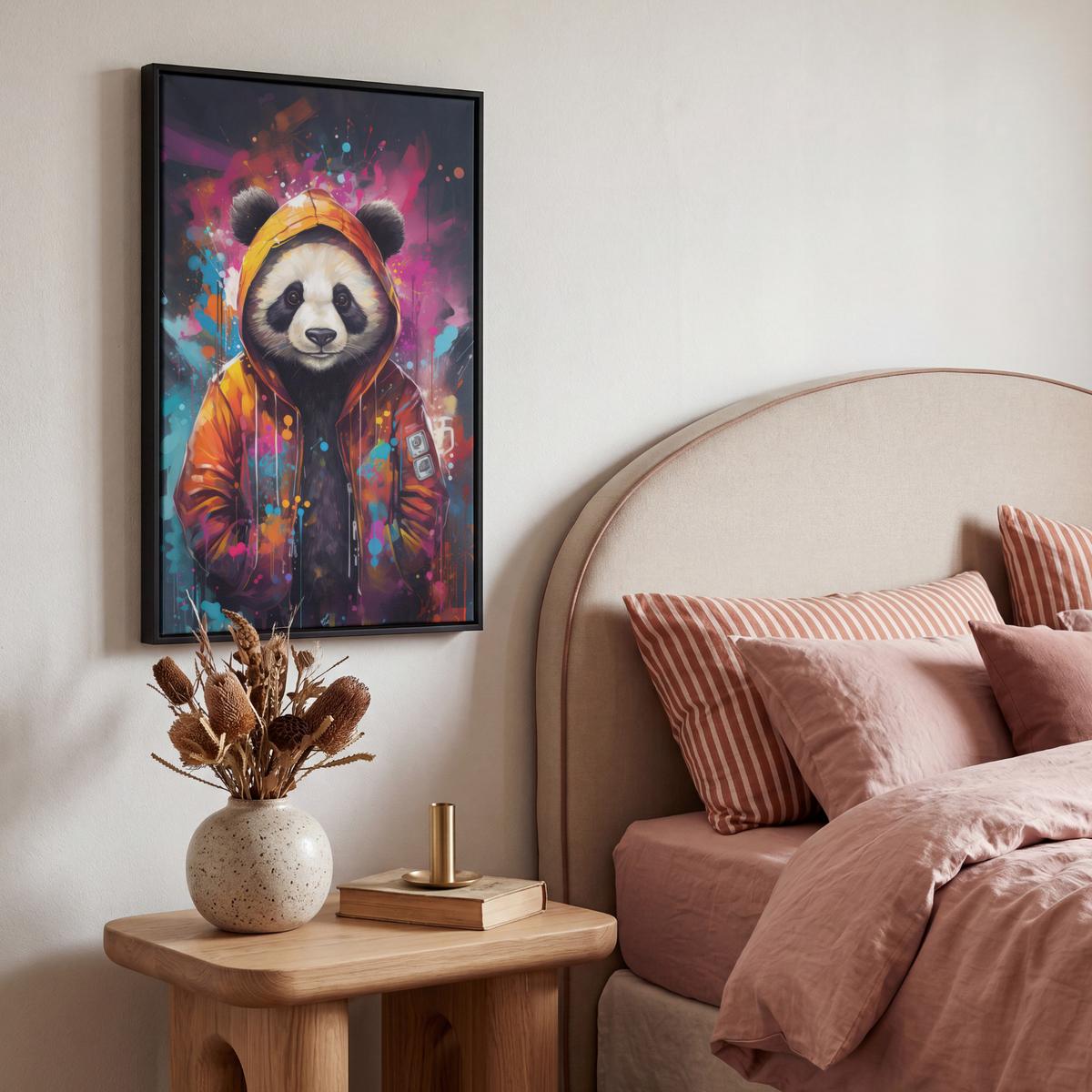 LEINWAND Bilder mit Rahmen - Panda - Jacke - Graffiti - Orange - 40x60 - Orange, Textil (40/60cm) - MuchoWow