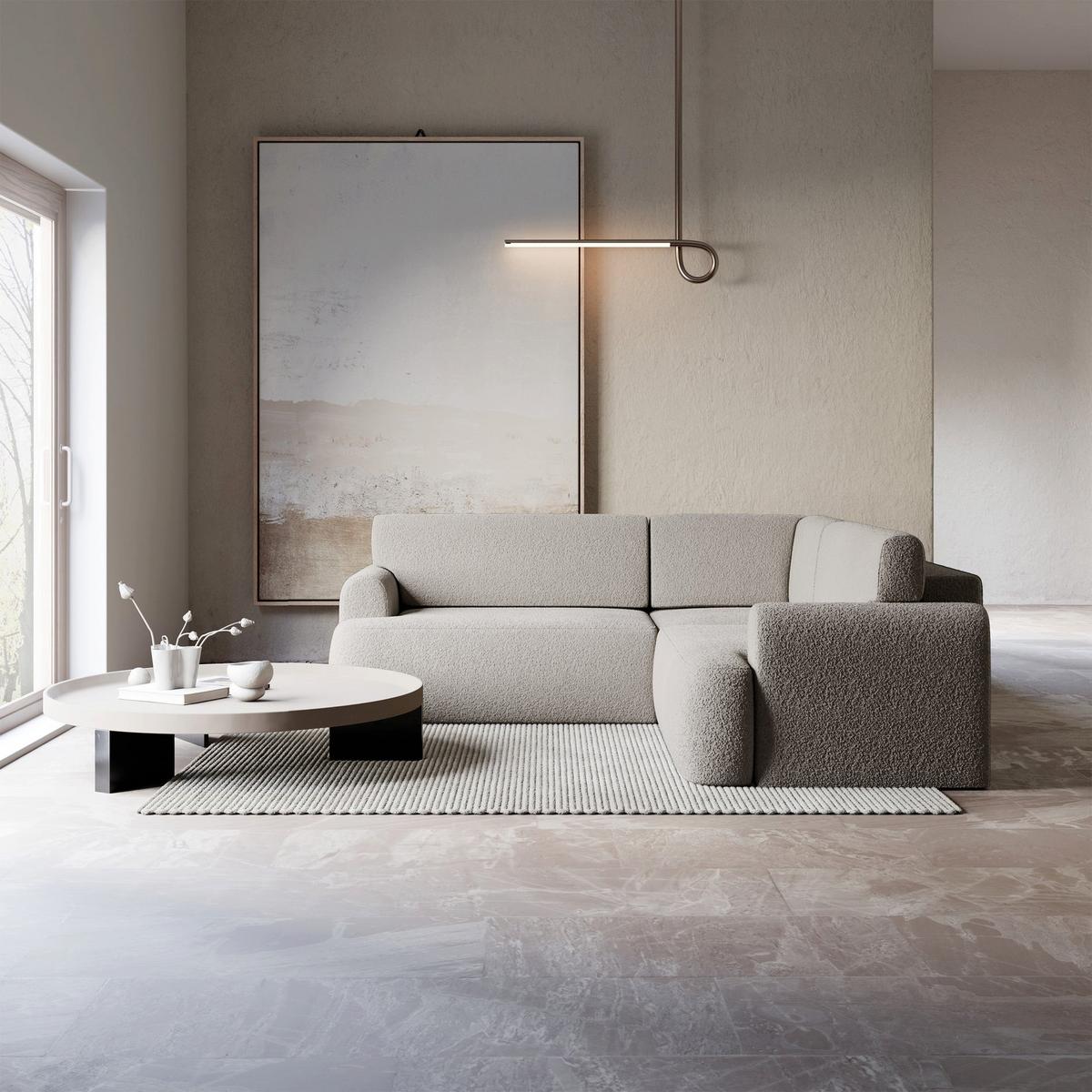 ECKSCHLAFSOFA Kaveo BEIGER PLÜSCH universell mit Eckelement MIT BETTKASTEN - Beige/Schwarz, Kunststoff/Textil (245/245cm) - Selsey