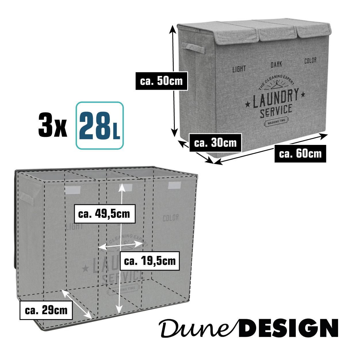 WÄSCHEKORB mit 3 Fächern, 60/30/50 cm Beige - Beige, Kunststoff (30/50/60cm) - Dunedesign