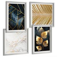 BILDER SET 4er Set - 50x50 cm & 40x60 cm Silberner Rahmen - Moderne Pflanzenmuster - Silberfarben, Kunststoff (50/50cm) - TULUP