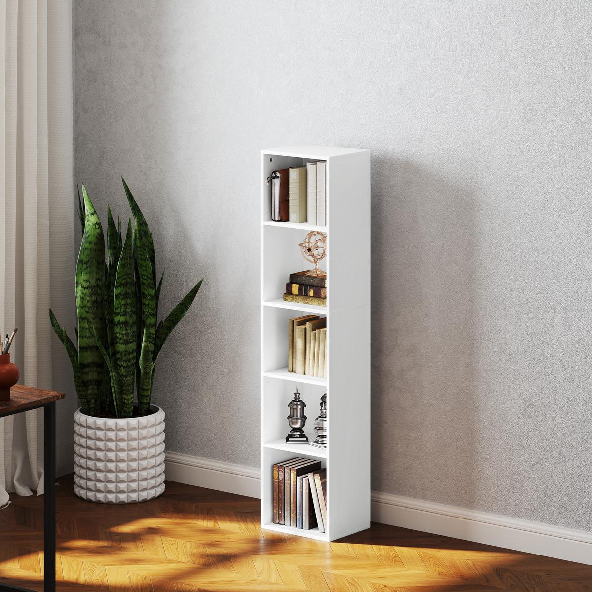 BÜCHERREGAL, Standregal mit 5 Ebenen, Verstellbare Ablage für Wohnzimmer - Weiß, Karton (24/133.5/30cm) - HOMCOM