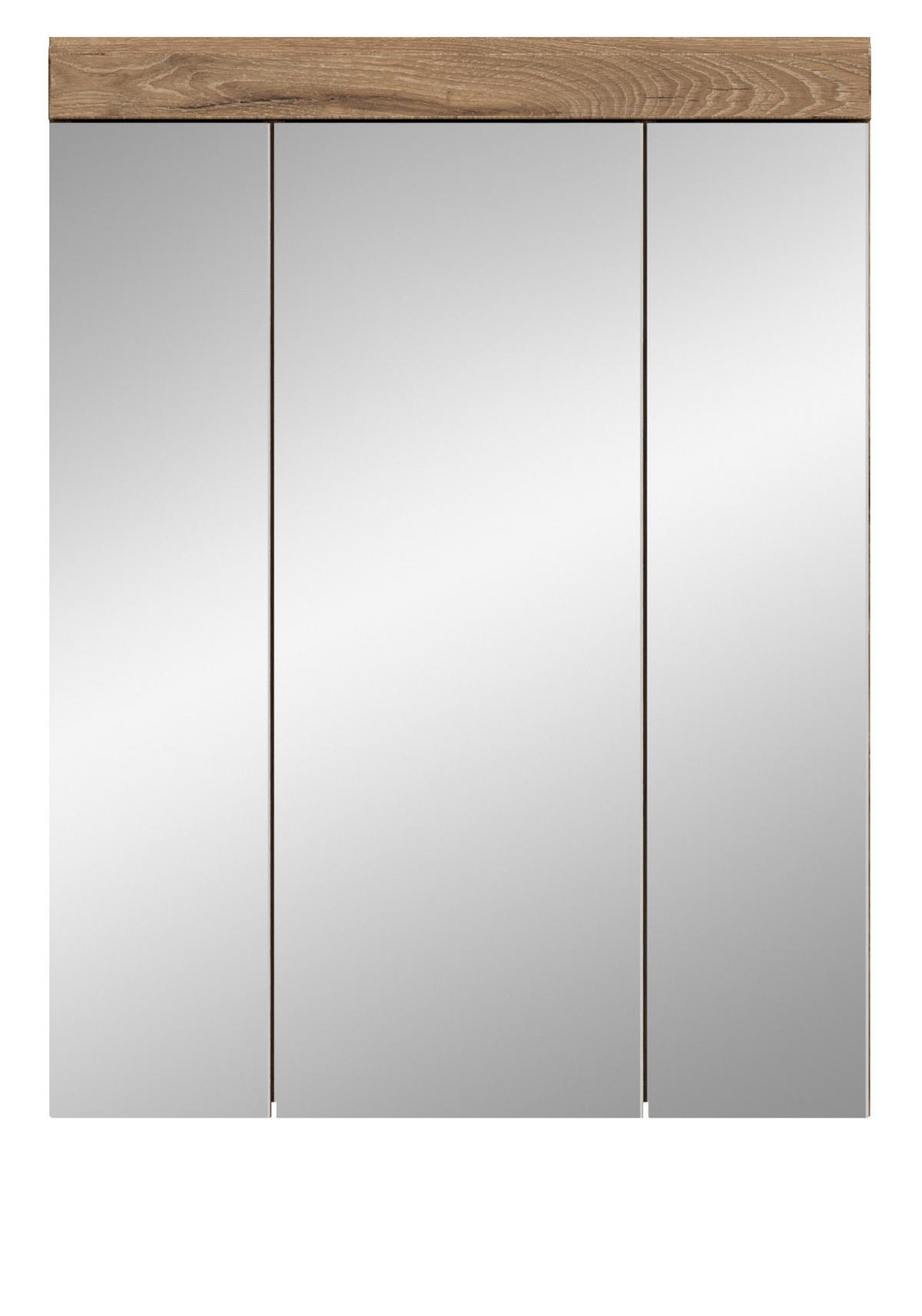 SPIEGELSCHRANK Eiche 60 cm, Badschrank 3-türig - Eichefarben, Glas/Holzwerkstoff (60/79/18cm) - Inn.Furn