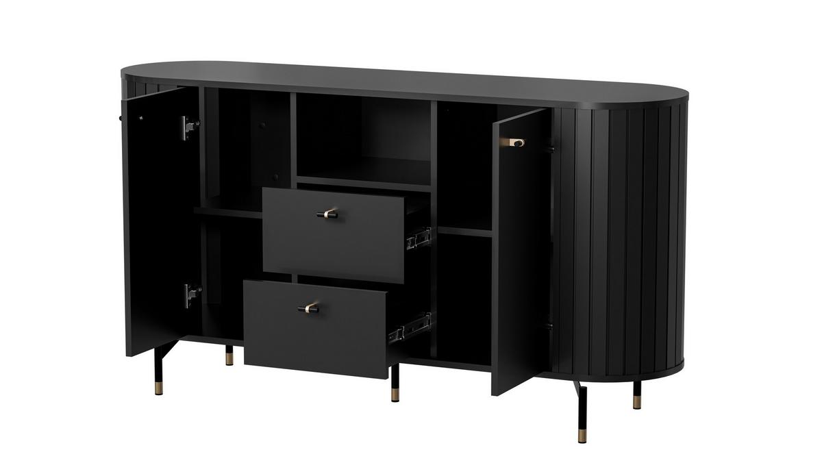 KOMMODE THIRA 150,1/81/40cm mit 2 Schubladen 2 Türen Schwarz - Schwarz, Holzwerkstoff (150.1/81/40cm) - MASSENO