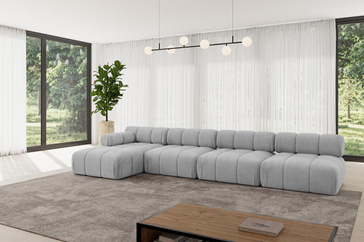 ECKSOFA modulares Sofa Razon-L3 - 380x160x70 cm Hellgrau Velours - Hellgrau, Holzwerkstoff/Textil (380/160cm) - ALTDECOR